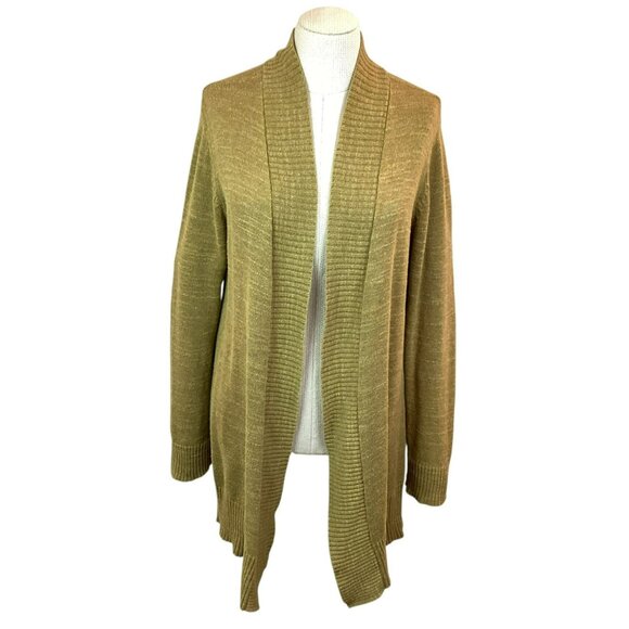 Eileen Fisher Womens Medium  Open Front Cardigan Cotton Sweater Olive Green - Picture 2 of 8